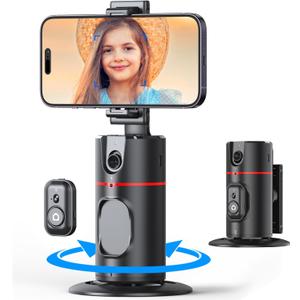 MQOUNY Auto Tracking Phone Holder,360 Rotation Phone Camera Mount Smart Shooting Tracking Holder with Remote Selfie Stick for iPhone Android Stabilizer Shooting Live,No App,Rechargeable (Black)