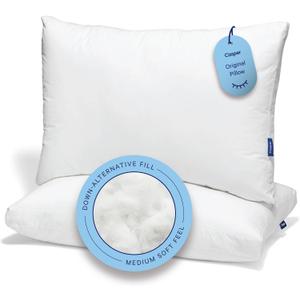 Casper Sleep Original Pillow 2-Pack, Standard Size Medium Soft Feel, Down-Alternative Fill, Supports Side, Back & Stomach Sleepers, Neck Pain Relief, Machine Washable