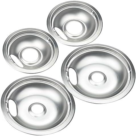 Premium Drip Pan Electric Stove Burner Covers for Whirlpool, Maytag, Kenmore - Replacement for W10278125, W10196405 & W10196406-4 Pack (2x6" and 2x8")