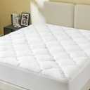 Mattress Topper Full Size, Extra Thick Quilted Fitted Mattress Pad Cover, Cooling Breathable Silk Mattress Protector with Soft Down Alternative Filling (8-21" Deep Pocket) (White)