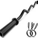 Olympic EZ Curl Barbell Bar, 47" Curl Bar for Weight Lifting, Home Gym Weight Bar- Strength Training,Squat,Hip Thrusts,Biceps, Chrome Curling for 2 Inch Plates -2 Spring Collars (Silver) (Black)