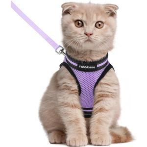 rabbitgoo Cat Harness and Leash Set for Walking Escape Proof, Adjustable Soft Kittens Vest with Reflective Strip for Cats, Comfortable Outdoor Vest, Light Purple, Large