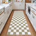 Terrug Beige and White Checkered Area Rug for Kitchen,2x6 Runner Rugs Washable with Non Slip for Bedroom,Soft Low Pile Stain Resistance Retro Carpet for Entryway Hallway