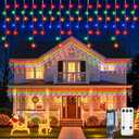 Icicle Lights Outdoor - 66 FT 736 LED Icicle Christmas Lights with 138 Drops, 8 Modes Icicle String Lights with Remote & Timer, Waterproof Fairy Lights for Roof Patio Tree House Decor, Multicolor