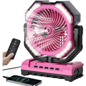20000mAh Portable Misting Fan, USB Rechargeable Camping Fan with LED Light, Personal Battery Operated for Outdoor, Tents, Beach, Travel - 250mL Water Tank & Hook Included, Pink.