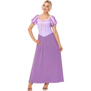 AOBUTE Women Princess Costume Halloween Party Puff Sleeve Purple Dress (Medium)