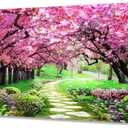 Aibonnly Canvas Wall Art Painting Pink Cherry Blossoms 1 Piece Park Tree Forest Wallpaper Spring landscape Picture Poster Print Framed and Stretched Ready to Hang for Living Room Bedroom Artwork (48"L x 24"W)