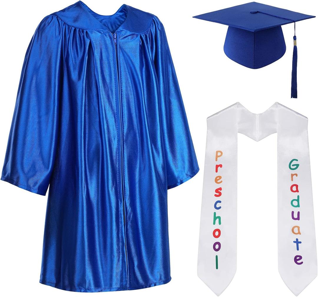 Tarpop 2025 Preschool Grad Caps Gown with Stole Graduation Cap with Tassel Kindergarten Graduation Set for 4-6 Years Children (Blue)