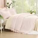 Litanika Light Pink Twin Size Comforter Sets, 2 Pieces Ruffle Farmhouse Aesthetic Bedding Comforter Sets, All Season Soft Lightweight Fluffy Microfiber Bed Set(66x90In Comforter, 1 Pillowcase)