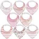 8-Pack Organic Baby Bandana Bibs for Girls - Super Absorbent Triangle Baby Bibs for Drooling and Teething Infant, 100% Cotton Extra Soft for Newborn, Infant 0-36 Months (Sweet Charm) (Cotton (Pack of 8))