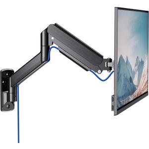 WALI Single Monitor Wall Mount, Gas Spring Monitor Arm for 1 Screen up to 32 inch, 22 lbs. Fully Adjustable Arm Max Extension 19.3 inch (GSWM001), Black