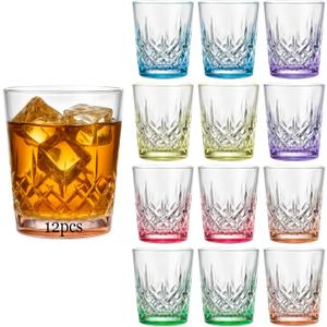 Ruckae 12 Pack 1.5oz Shot Glasses Set Crystal Shot Glass Bulk Gradient Colorful Cone Shot Glasses for Vodka Tequila Whiskey Liquor