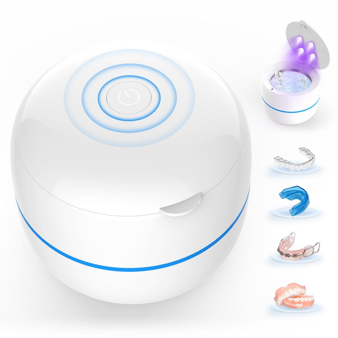 Voraiya Ultrasonic Retainer Cleaner Machine 45kHz 4 U-V Lights Dental Cleaning Pod 2 Modes 200ml, Dentist-Designed Ultrasonic Dental Retainer Cleaner for Dentures, Aligners, Night Guards, Mouth Guards (White)