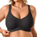 Vertvie Bras for Women No Underwire Wireless Support Bra Underarm-Smoothing Seamless Push Up Full Coverage T-Shirt Sports Bra (XX-Large, Black)