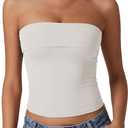 QINSEN Women's Tube Tops Strapless Bandeau Tops Double Lined Slim Fit Summer Going Out Tank Tops (White, XS)