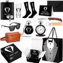 13 Pcs Best Man Proposal Gift Set Stainless Steel Flask Box Bag Shot Glass Bottle Opener Pocket Watch Sunglasses Knife Sock Card Toiletry Bag for Wedding