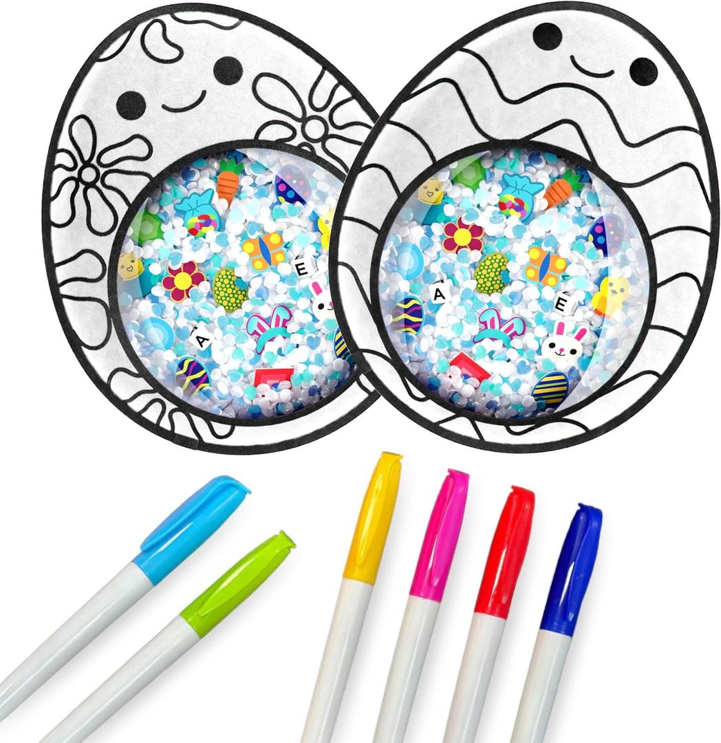 3 x Vango BIZYBOO Colorable Easter Busy Bag Scavenger Hunt - Hidden Object Search Sensory Matching Game for Kids 2 and Up | Includes 6 Non-Toxic Markers (2 Easter Eggs)