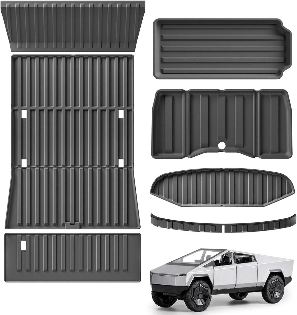 SMABEE 7Pcs Fit for Tesla Cybertruck 2023 2024 2025 2026 Truck Bed Mat Frunk Mats Front Rear Trunk Liners Protective Pad Tailgate Mat TPE Accessories Interior