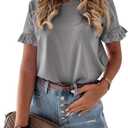 PRETTYGARDEN Women's Short Sleeve Casual T Shirts Summer Ruffle Plain Round Neck Loose Fit Tee Blouse Tops, Medium