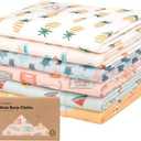 Organic Burp Cloths Baby Boy, Girl - 6-Pack Large Cotton Burping Cloths for Babies, Spit Up Rags, Super Absorbent, Ultra Soft Newborn Rag, Gender Neutral, Machine Washable, Durable (Beach Day)