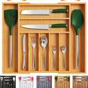 Bellsal Large Premium Bamboo Silverware Organizer - Expandable Utensil Drawer Organizer - 17"x19.6" Utensil Holder and Cutlery Tray with Grooved for Kitchen Flatware and Utensils Mother's Day Gift