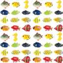 Boao 48 Pcs Plastic Fish Toys Small Tropical Fish Figure Play Set Sea Animals Bath Toys Tropical Party Favors Assorted Ocean Creatures Figures Birthday Learning Educational Party Supplies