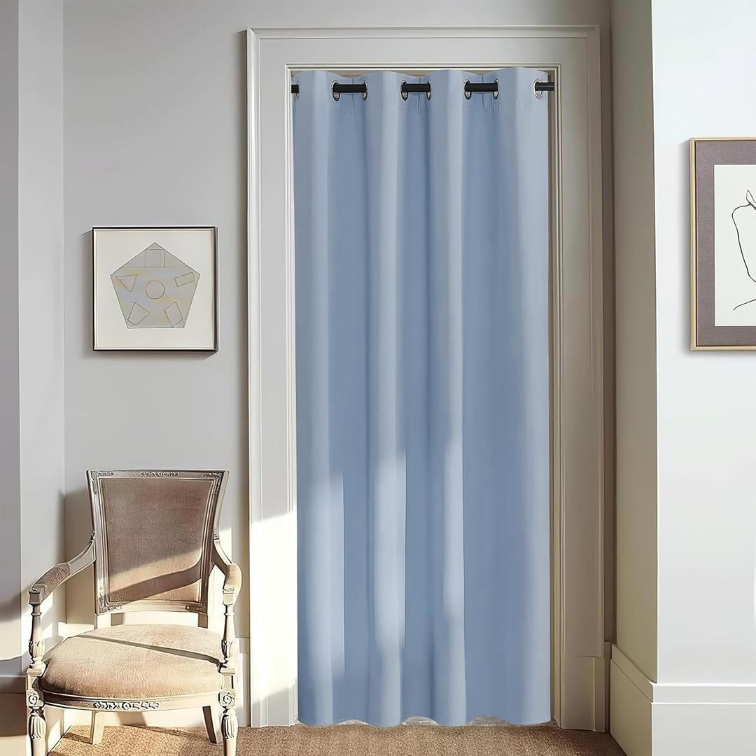 NICETOWN Door Curtain for Closet Doors 80 Inches Long 1 Panel, Blackout Doorway Curtain for Open Closet Bedroom, Room Divider Living Room for Privacy (Vintage Blue, 1 Panel, 46W x 80L)