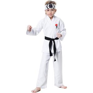 Costume Karate Dress Up Uniform With Headband Belt Pretend Play Halloween Party Cosplay Outfit for Kids (Medium, White)