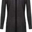 G-Style USA Women's Casual Lightweight Open Front Knit Cardigan Sweater with Pockets (Black, L)