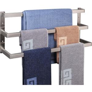 NearMoon Bathroom Towel Bar, Towel Rod Holder, Square Shelf Rack Hanging Towel for Bath, Thicken SUS304 Stainless Steel Towel Rack Wall Mounted-3-Tier Bath Accessories (24 Inch, Brushed Nickel)