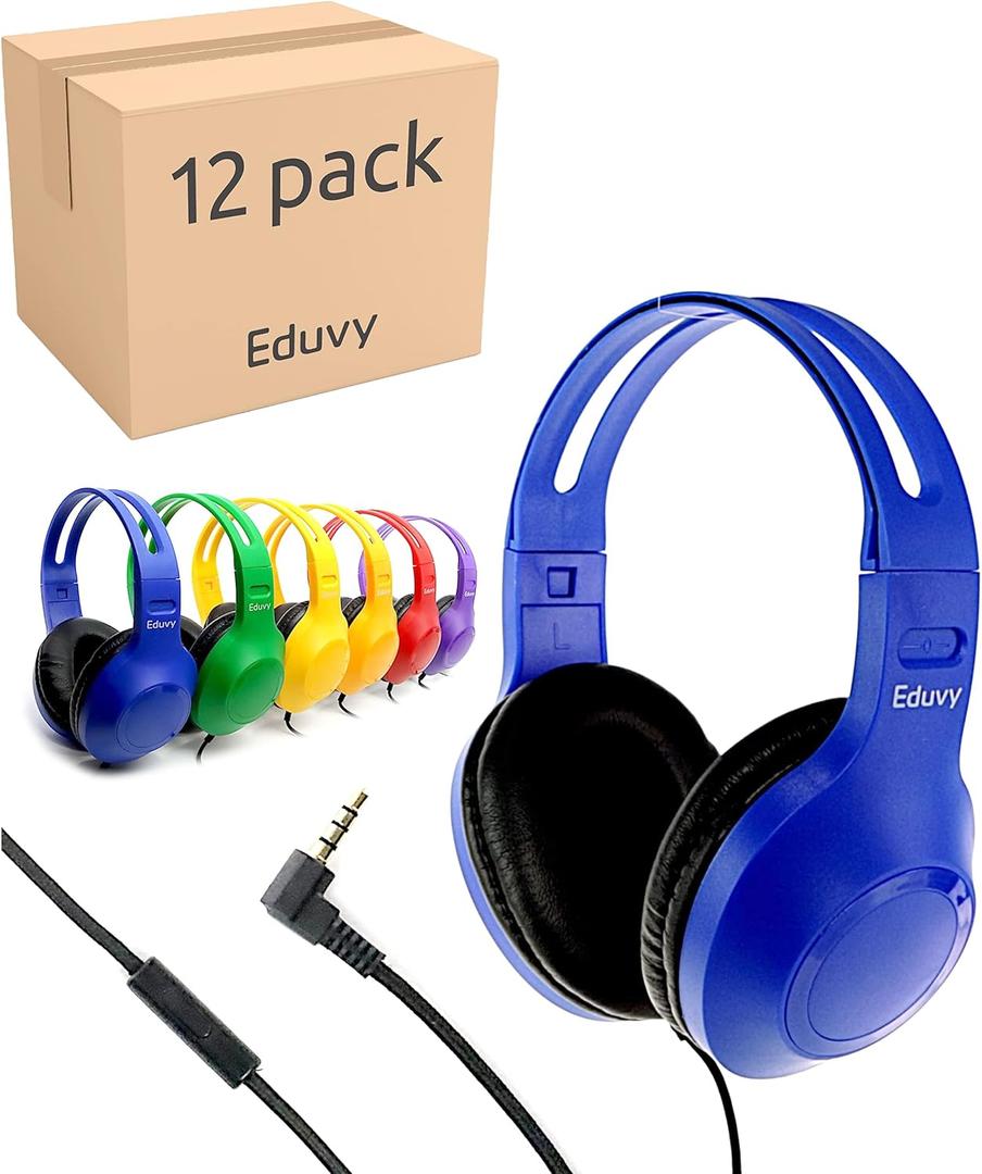 Bulk Headphones for Classroom with Microphone, Heavy-Duty School Pack Wired Headphones for Students. Teacher Must Haves Supplies from Elementary to College (12 Pack Mixed Color)