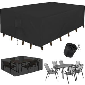 Patio Furniture Covers 108" L x 82" W x 28" H Outdoor Table Furniture Cover Waterproof Rectangle 600D Table and Chair Set Cover for Deck Lawn and Backyard Wind Dust Proof Anti-UV