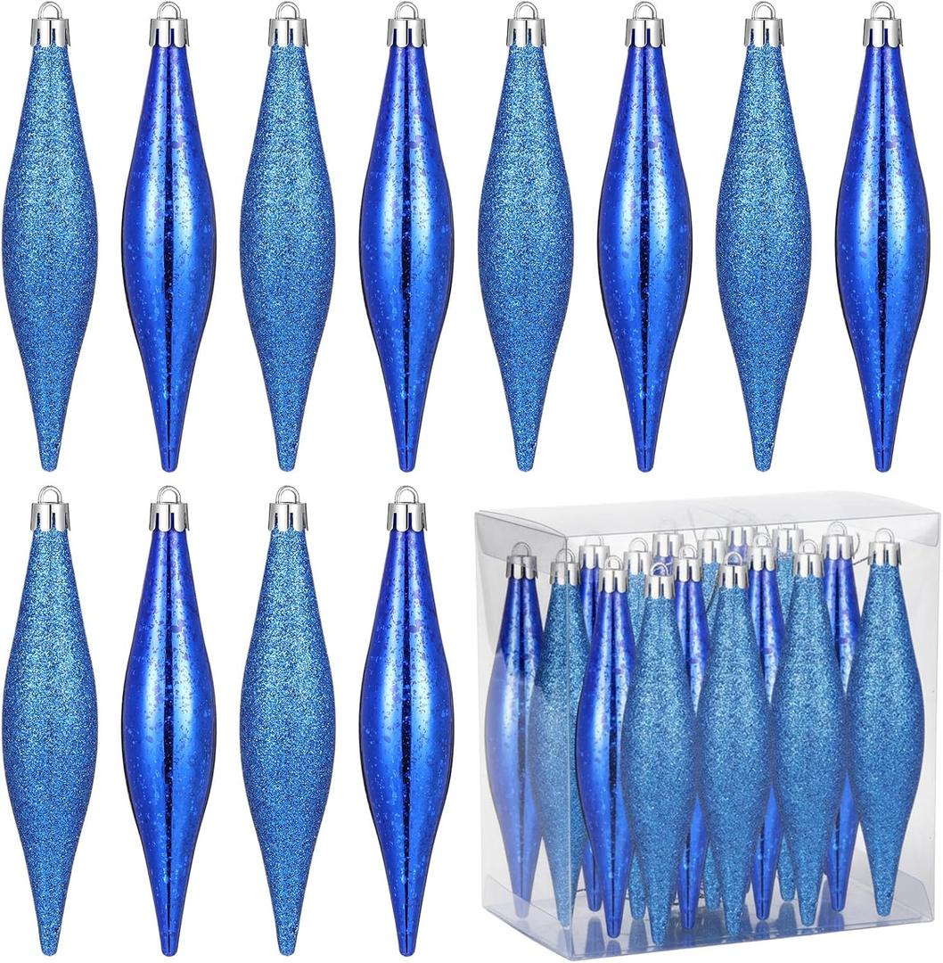 16 Pcs Large Droplet Christmas Ornaments 6 Inch Christmas Droplet Tree Ornaments Xmas Tree Hanging Decorations Shatterproof Glitter Mercury Baubles for Xmas Holiday Decoration (Navy Blue)