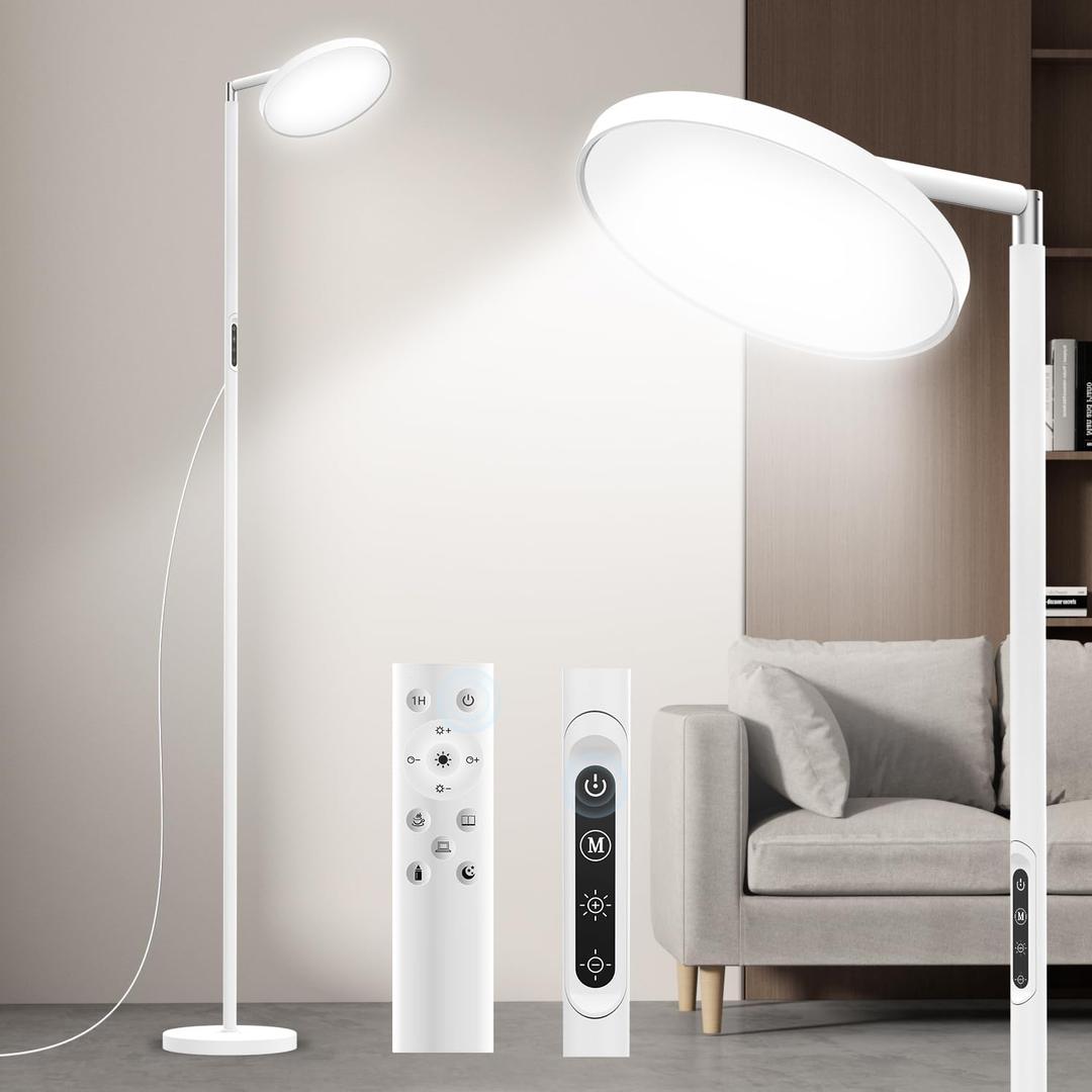 Floor Lamp for Living Room - 5 Color Temperatures, Ultra-Bright Full Spectrum Light, 360° Adjustable Standing Lamp - Modern Floor Lamp for Bedroom, Office & Reading