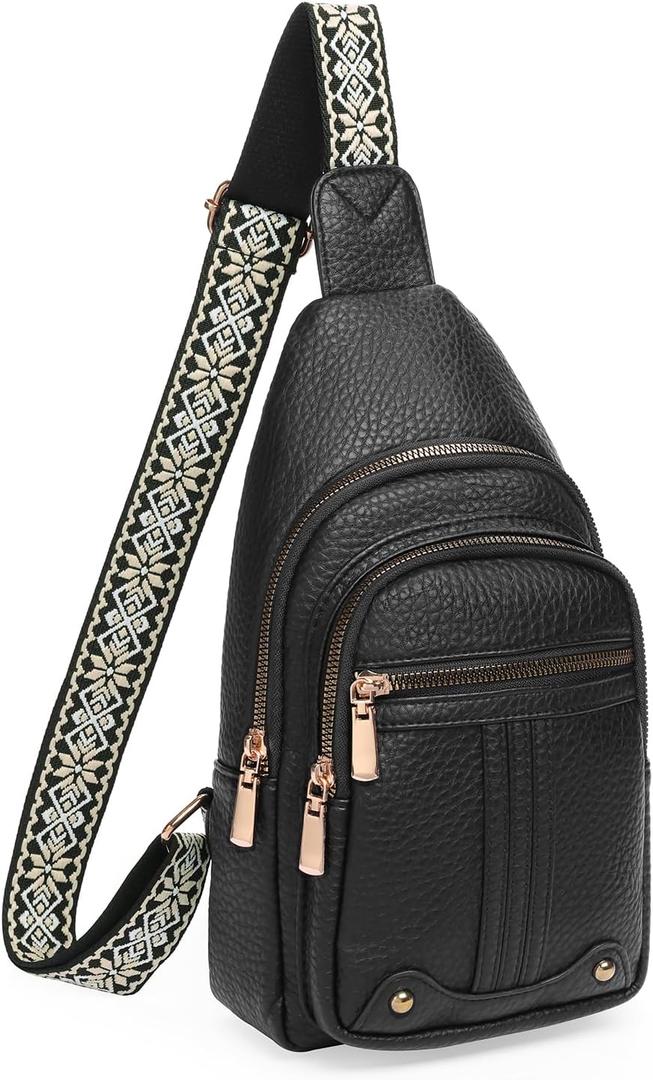 GAEKEAO Sling Bag for Women Crossbody Bags Fanny Pack Vegan Leather Chest Bag Travel Shoulder Belt Purse Backpack Gifts (9931-black)