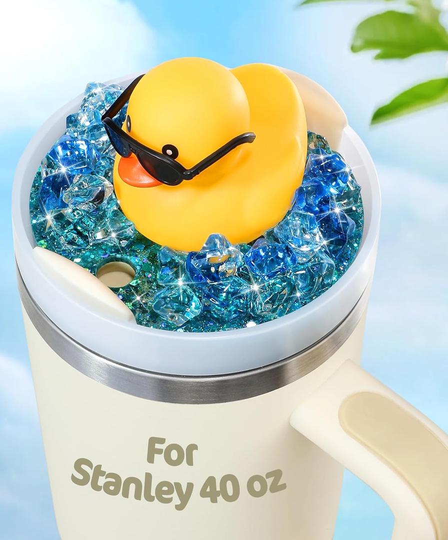 Lid Plate Topper for Stanley Cup 40 30 oz - Cute Decoration Accessories for Tumbler, Water Botter Bling Decor for Women Girls (Blue Yellow Rubber Duck)