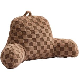 Aimuan Reading Pillow Checkered Bed Rest Wedge Backrest Checkerboard Pillow with Arms Back Support for Sitting Up in Bed Cushion Incline Rest Sleeping Snoring Pillow (Khaki, Large)