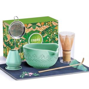 COOIRE 510mL Matcha Whisk Set: 8 Pcs Complete Ceramic Matcha Kit with Bamboo Chasen & Bowl - Frothy Tea Ceremony, Romantic Morning Ritual - Valentine's Gift for Beginners & Experts