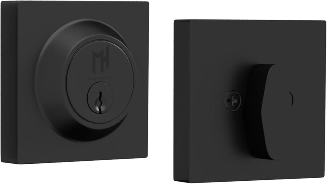Mega Handles Laura Deadbolt Lock - Heavy Duty Square Black Deadbolt Lock for Left Or Right-Handed Doors, Locking Deadbolt for Interior/Exterior, Screws Included - Matte Black (1 Pack)