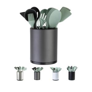 LIBODOUR Kitchen Utensil Holder,Extra Large 360°Rotating For CountertopStainless Steel Organizer,Hold 40 Utensils,Cooking Silverware Caddy 3 Compartment Spoon Spatula Tool Container（Grey）