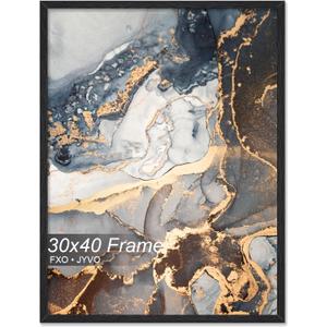 Fxojyvo Engineered Wood 30x40 Frame, Black Picture Frame for 30 x 40 Inch Poster Puzzle Photo, Light Weight 30 by 40 Poster Frame with Wood-grain for Wall - 1 Pack/Black/30 x40