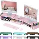Gianotter Dual Monitor Stand Riser, Desk Organizer With Drawer and 2 Pen Holders,Desk Organizers and Accessories, Pink Office Supplies (Pink)