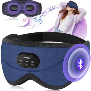 TOPOINT Sleep Mask with Bluetooth Headphones, 3D Eye Mask for Sleep Headphones with White Noise, Total Blackout, 5.4 Bluetooth, Timer, 15 Hours for Women Men, Travel, Meditation, Nap, CPAP Users