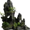 PENCK 11 Inch Large Aquarium Decor, Tall Resin Mountain Rock Cave with Plants for Natural Aquascape Realistic Fish Tank Decorations & Hiding Place for Betta, Shrimp, Cichlids