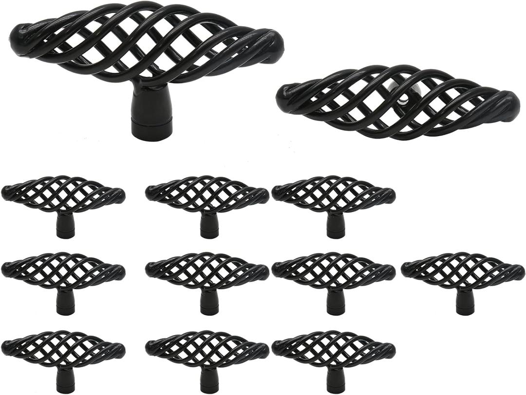 12 Packs Oval Birdcage Cabinet Knobs, 3" Length Birdcage Drawer Pulls, Iron Bird cage Cabinet Handles, Flat Black