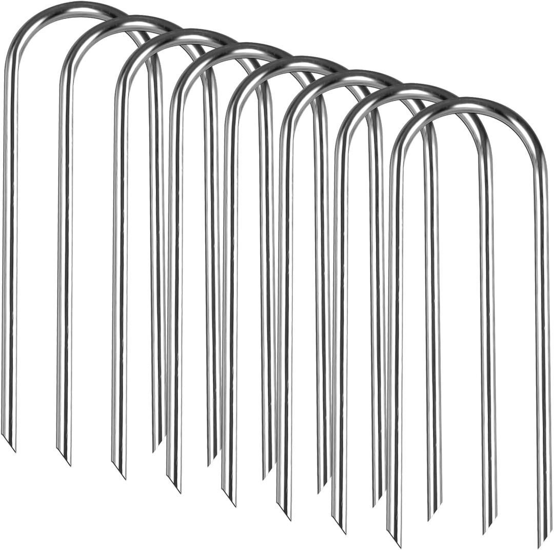 Trampolines Wind Stakes Heavy Duty U Type Sharp Ends Safety 12inch Ground Anchor Galvanized Steel for Soccer Goals, Camping Tents and Huge Garden Decoration (Trampoline Anchors 8pcs) (Silver 8Pcs)