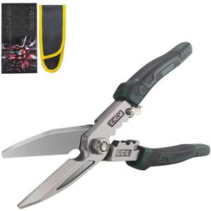 Heavy Duty Industrial Scissors 8.5'', Utility Sharp Aviation Tin Snips, Finely Serrated CR-V Blades with Safety Lock, for Cutting Wires, Cardboard, Plastic, Carpet, Metal Sheet