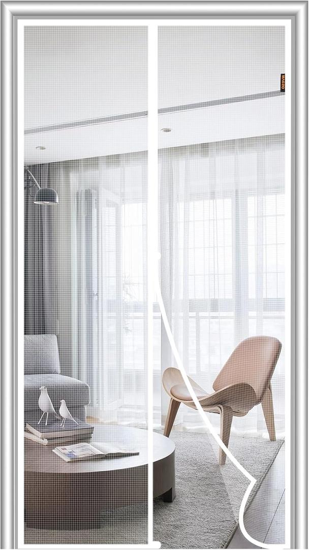 MAGZO Magnetic Screen Door White, Fits 32'' x 80'' Door, Tear-Resistant High-Density Fiber Mesh, Pet&Kids Friendly, Keep Annoying Creatures Out, Easy Install, with Keep Open Straps, Enjoy Fresh Air