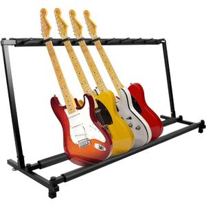 Kuyal Multi-Guitar Display Rack, Folding Stand for Band Stage, Bass & Acoustic Guitars, Black (9 Holder)