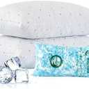 Dreamood Cooling Pillows Queen Size Set of 1 with Extra Stuffing 100% Shredded Memory Foam Pillows with Washable Cover for Side Back Stomach Sleeper Hypoallergenic, Blue
